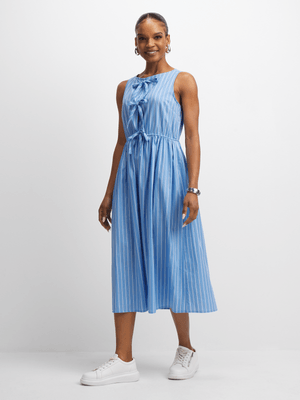Exact Women's Blue Striped Front Tie Dress