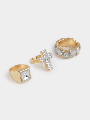 The FIX Women's Gold 3-Pack Diamante Rings