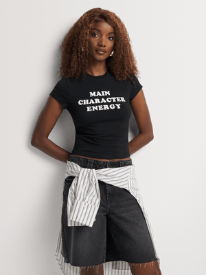 Main Character Slogan Fitted Baby Tee
