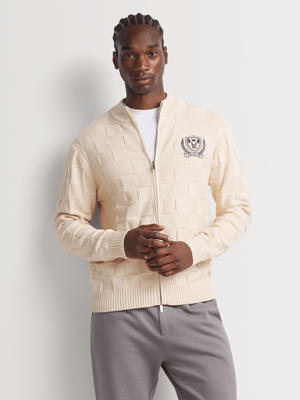 Men's Markham Zip Through Texture Ecru Knitwear