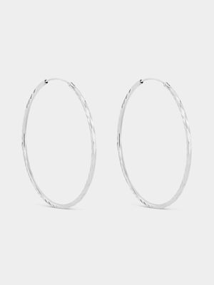 Sterling Silver Diamond Cut Hoop Earrings
