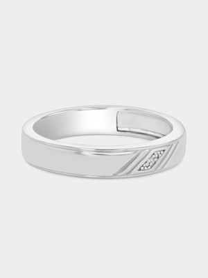 Sterling Silver Earth Grown Diamond Diagonal Strokes Ring