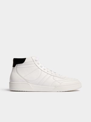 Fabiani Men's White Patterned Topstitch Detail Hi Top Sneaker