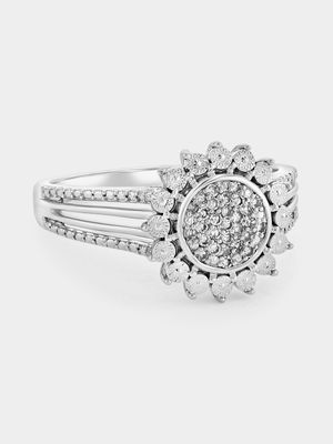 Sterling Silver Lab Grown Diamond Sunflower Ring