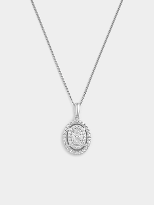 Sterling Silver Lab Grown Diamond Oval Double Halo Pendant