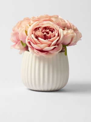 Faux Peony In Ceramic Pot 20cm