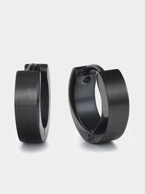 Stainless Steel Black Huggie Earrings