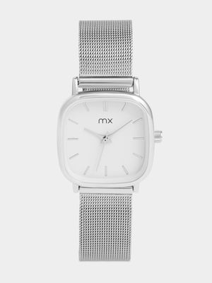 MX Silver Plated Cushion-Shaped White Dial Mesh Watch
