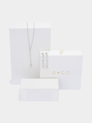 Rhodium Plated Cubic Zirconia Circle Pendant & Drop Earrings Set
