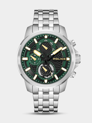 Police Newport Stainless Steel Black & Green Dial Bracelet Watch