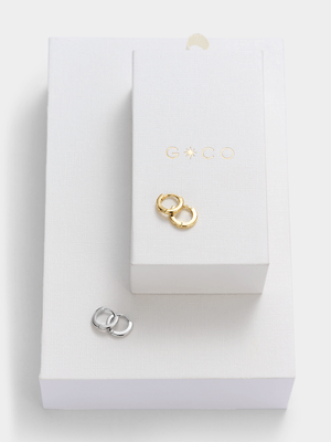 14ct Gold & Rhodium Plated Hoop Earrings 2-Pack Set