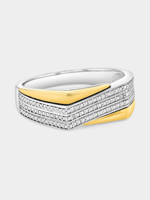 Yellow Gold & Sterling Silver Diamond Diagonal Rows Ring