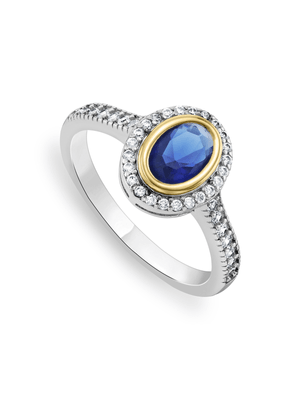 Yellow Gold & Sterling Silver Cubic Zirconia Oval Halo  Ring