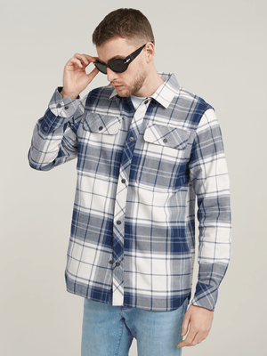 G-Star Men's GPO White/Blue Check Overshirt