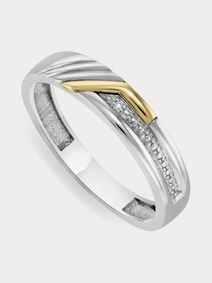 Yellow Gold & Sterling Silver Men's Diamond Wedding Band
