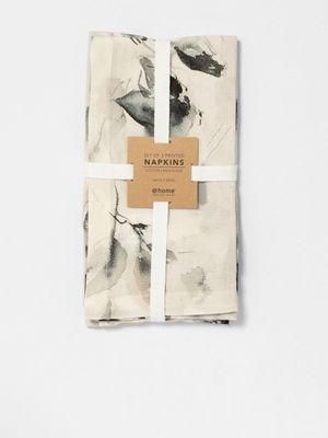 Watercolour Floral Napkin 2 Pack Black 50x50