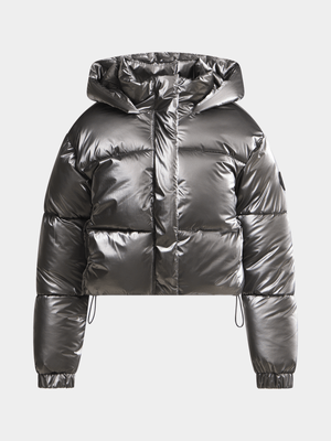 Girls Iridescent Cropped Puffer Jacket