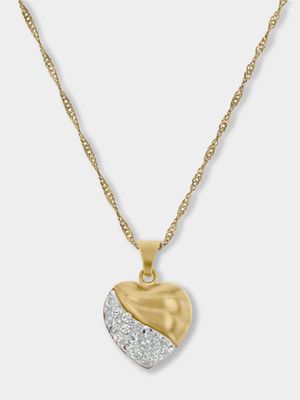 Sterling Silver & Yellow Gold , Crystal Swirl Heart Pendant on a Chain