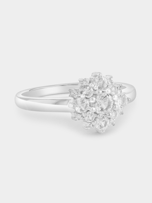 Sterling Silver White Sapphire Flower Cluster Ring
