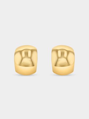 Yellow Gold Broad Semi Hoop Stud Earrings