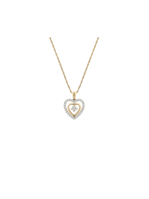 Yellow Gold & Sterling Silver Cubic Zirconia Double Heart Pendant on a chain
