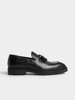 Fabiani Men's Black Leather Tassel Loafer