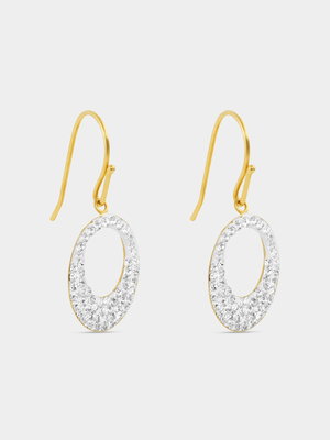 Yellow Gold & Sterling Silver Crystal Pavé Open Oval Drop Earrings