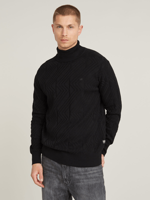 G-Star Men's Zig-Zag Structure Turtle Knitted Black Sweater