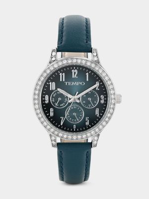 Tempo Silver Plated Turquoise Dial Turquoise Leather Watch