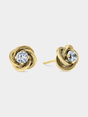 Yellow Gold Cubic Zirconia Flower Stud Earring