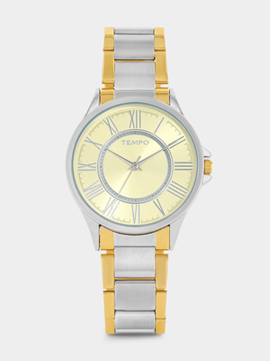 Tempo Gold Plated Champagne Dial Two-Tone Bracelet Watch