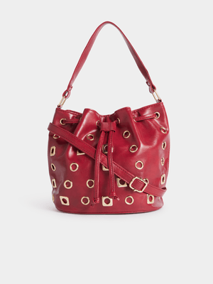 The FIX Women's Red Studded Bucket Bag