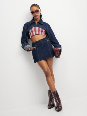 The FIX Women's Dark Wash Extreme Cropped Denim Jacket