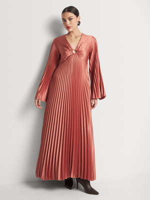 Luella Pleated Flare Sleeve Column Dress