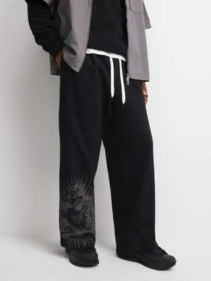 Redbat Men's Black Wide Leg Graphic Jogger