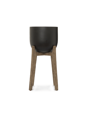 Planter Ficonstone Black on Acacia Wood Stand 81cm