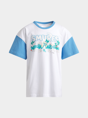 Jet Older Boys White/Blue Smurf Gang Oversize T-Shirt