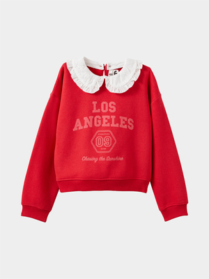 Cotton On Kids Red Daisy Fleece Crew Sweater