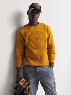 Relay Jeans Men's Embossed Mustard Graphic Sweater