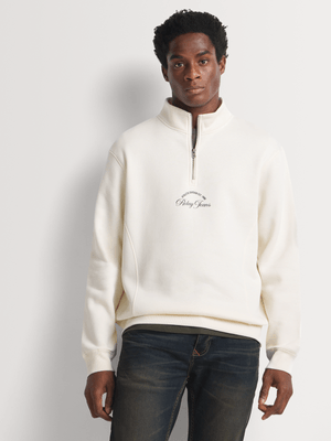 Relay Jeans Men's 1/4 Zipper Ecru Graphic Sweater