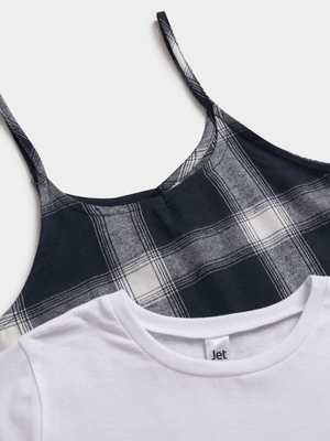 Jet Older Girls Navy Checked Flared Dress