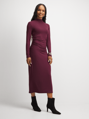 Exact Women's Burgundy Ruched Bodycon Dress