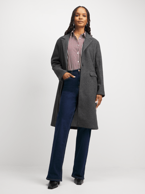 Jet Women's Grey Melange Melton Coat