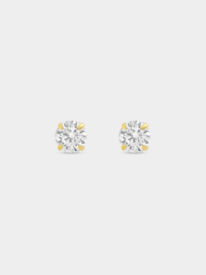 Yellow Gold Cubic Zirconia Round Stud Earrings