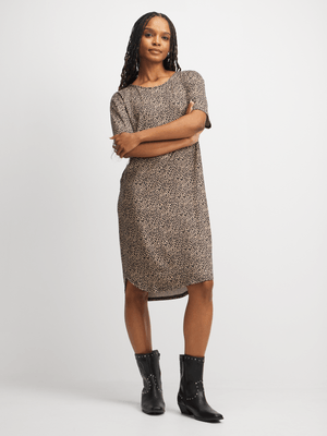Exact Women's Natural Animal Print T-Shirt Dress