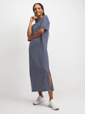 Exact Women's Navy & White Stripe Maxi T-Shirt Dress