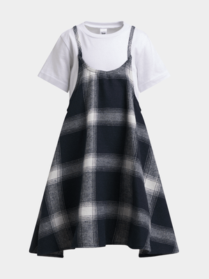 Jet Younger Girls Navy Check Flared Dress