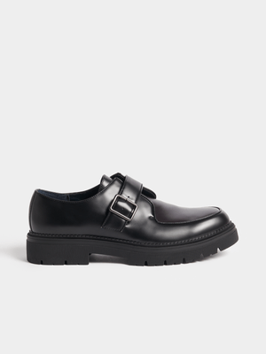 Markham Men's Chunky Black Two Tone Buckle Black Shoe