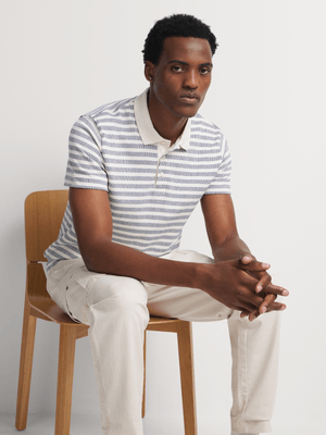 Markham Men's Textured Stripe Button Navy/White Golfer