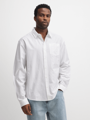 Exact Men's White Striped Textured Shirt